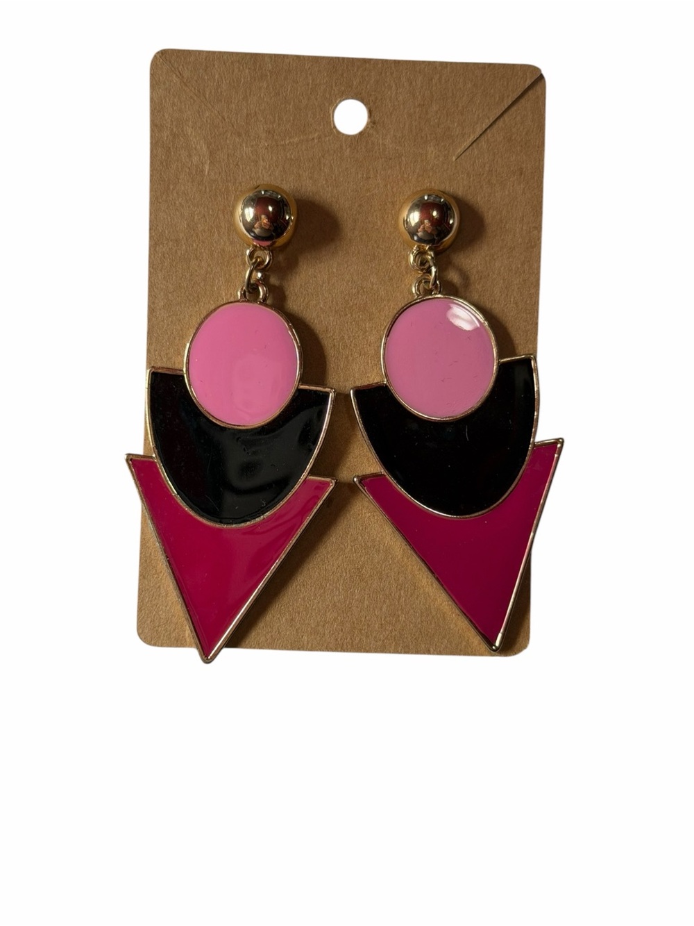 Geometric Pink & Black Drop Earrings - Unbranded